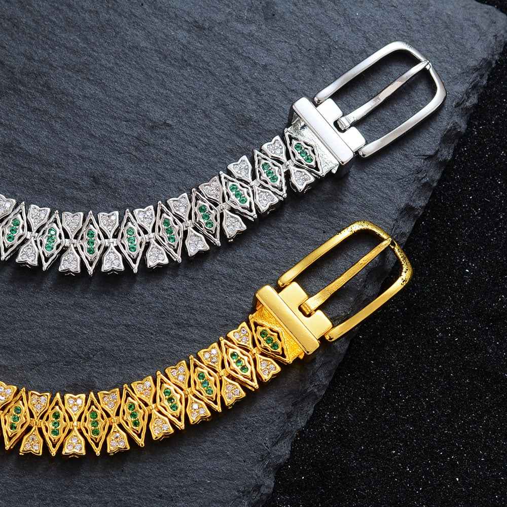 Celestia Glow | Emerald Prism Luxe Bracelet | Gold Plated Green Crystal Detailing | Elegant Contemporary Statement Bracelet