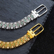 Celestia Glow | Emerald Prism Luxe Bracelet | Gold Plated Green Crystal Detailing | Elegant Contemporary Statement Bracelet