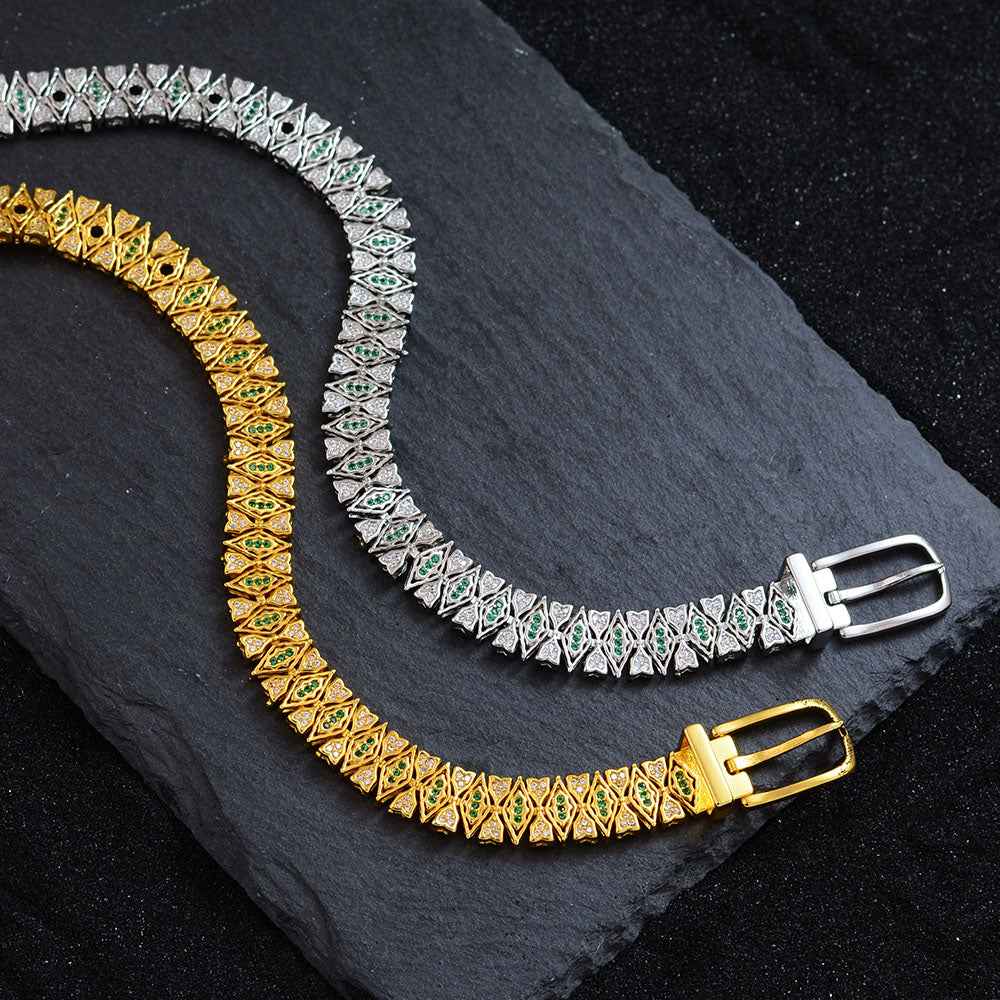 Celestia Glow | Emerald Prism Luxe Bracelet | Gold Plated Green Crystal Detailing | Elegant Contemporary Statement Bracelet