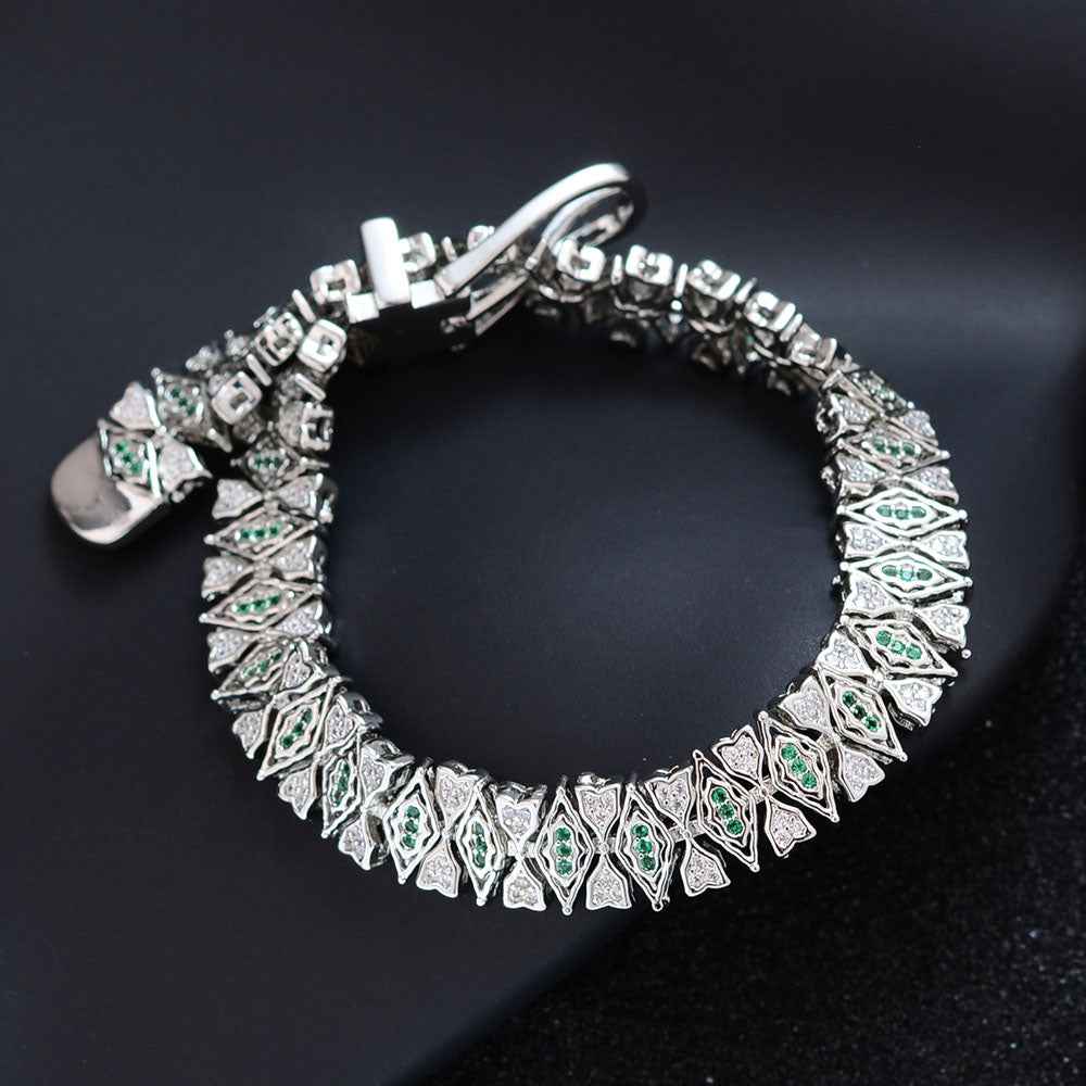Celestia Glow | Emerald Prism Luxe Bracelet | Gold Plated Green Crystal Detailing | Elegant Contemporary Statement Bracelet