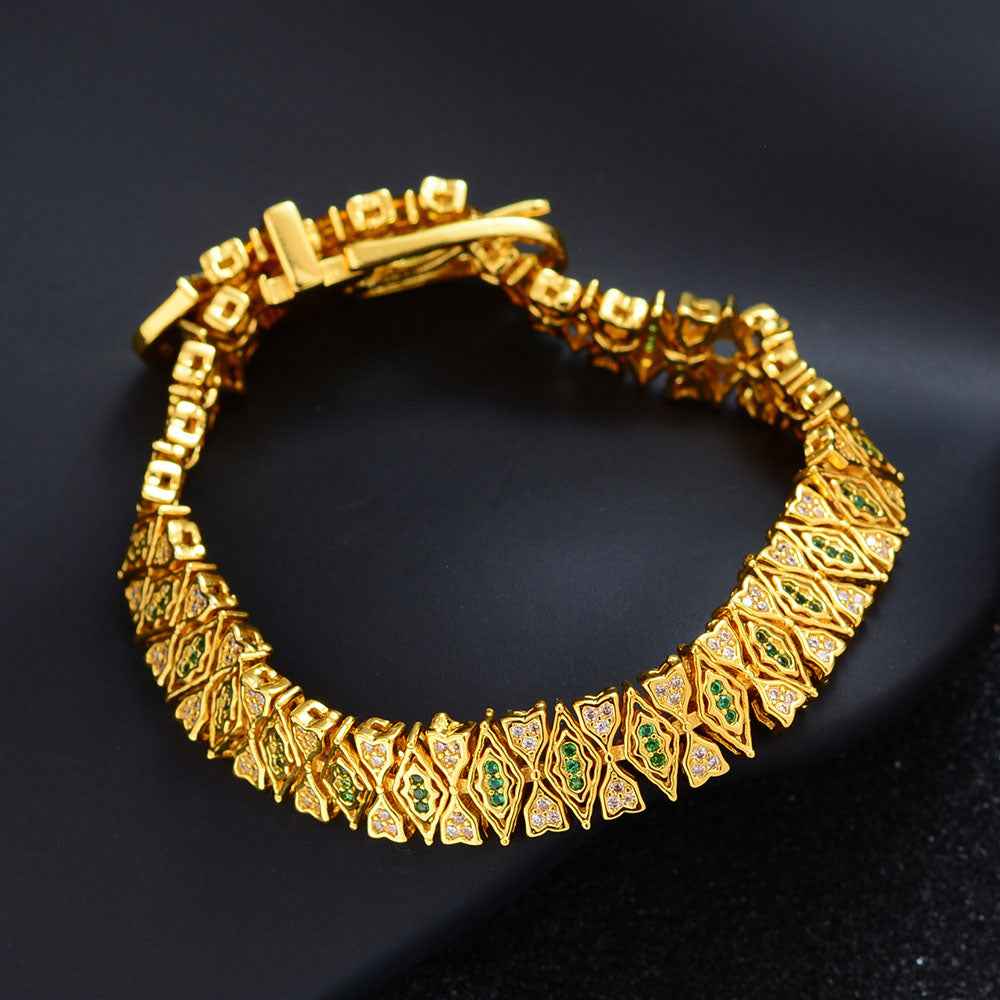 Celestia Glow | Emerald Prism Luxe Bracelet | Gold Plated Green Crystal Detailing | Elegant Contemporary Statement Bracelet