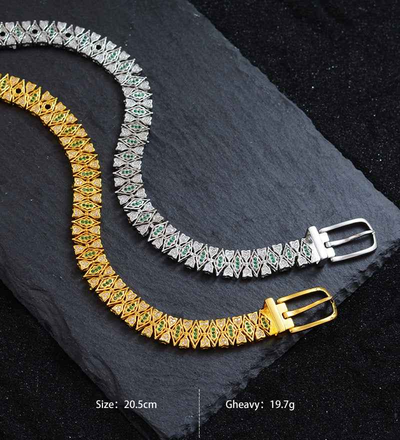 Celestia Glow | Emerald Prism Luxe Bracelet | Gold Plated Green Crystal Detailing | Elegant Contemporary Statement Bracelet