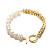 Celestia Grace | Pearl Link Bracelet | Gold Plated Chain with Pearl Accents | Elegant Everyday Luxe Bracelet