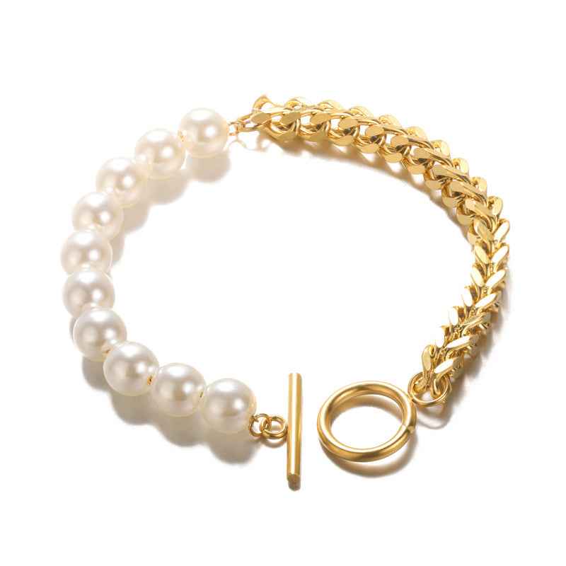 Celestia Grace | Pearl Link Bracelet | Gold Plated Chain with Pearl Accents | Elegant Everyday Luxe Bracelet