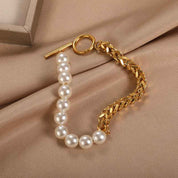 Celestia Grace | Pearl Link Bracelet | Gold Plated Chain with Pearl Accents | Elegant Everyday Luxe Bracelet