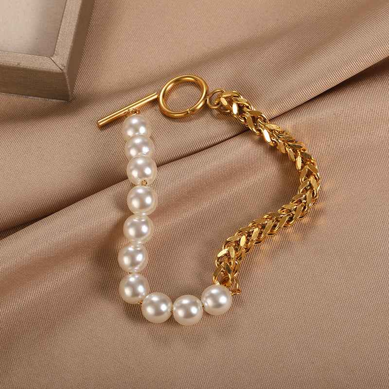 Celestia Grace | Pearl Link Bracelet | Gold Plated Chain with Pearl Accents | Elegant Everyday Luxe Bracelet