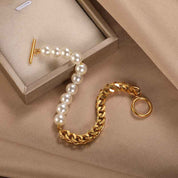 Celestia Grace | Pearl Link Bracelet | Gold Plated Chain with Pearl Accents | Elegant Everyday Luxe Bracelet