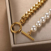 Celestia Grace | Pearl Link Bracelet | Gold Plated Chain with Pearl Accents | Elegant Everyday Luxe Bracelet