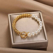 Celestia Grace | Pearl Link Bracelet | Gold Plated Chain with Pearl Accents | Elegant Everyday Luxe Bracelet