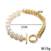 Celestia Grace | Pearl Link Bracelet | Gold Plated Chain with Pearl Accents | Elegant Everyday Luxe Bracelet