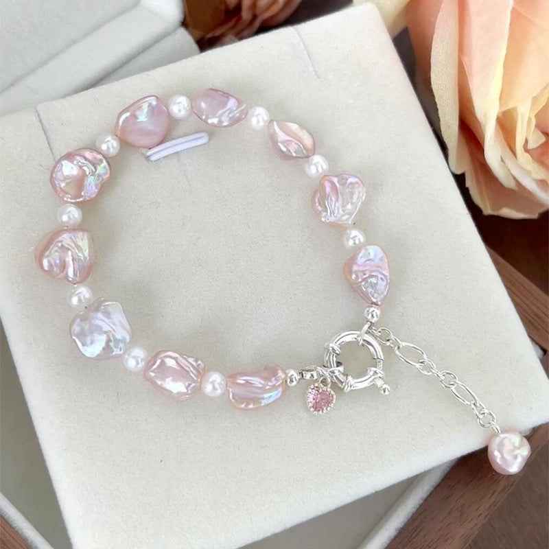 Roselle Grace | Pearl Charm Bracelet | Silver Plated Blush Pearl Detailing | Soft Feminine Everyday Luxe Bracelet