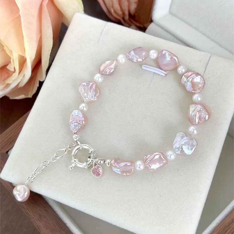 Roselle Grace | Pearl Charm Bracelet | Silver Plated Blush Pearl Detailing | Soft Feminine Everyday Luxe Bracelet