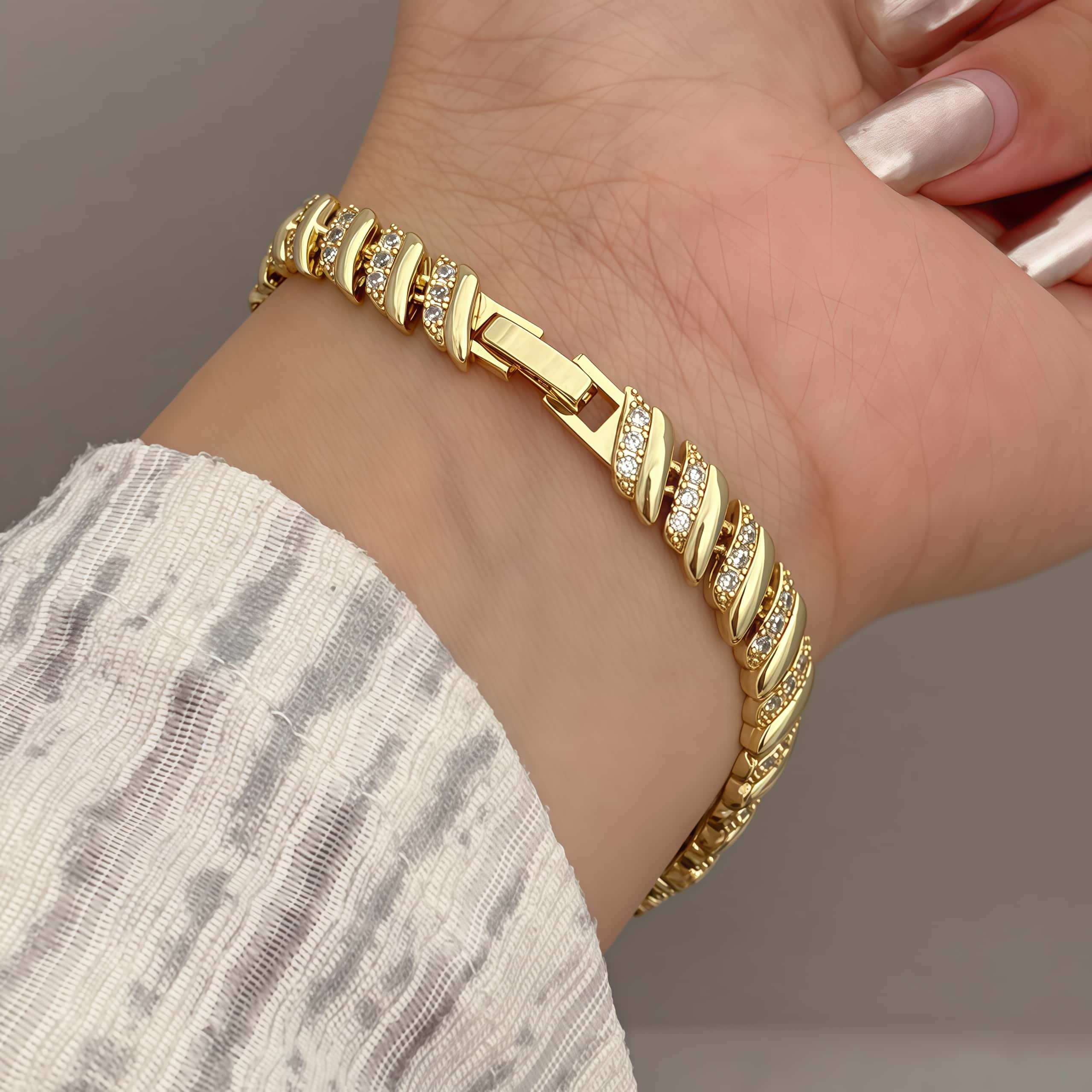 Aurelia Radiance | Twist Zircon Necklace & Bracelet Set | Gold Plated Twisted Design with Crystal Detailing | Coordinated Occasion Luxe Set