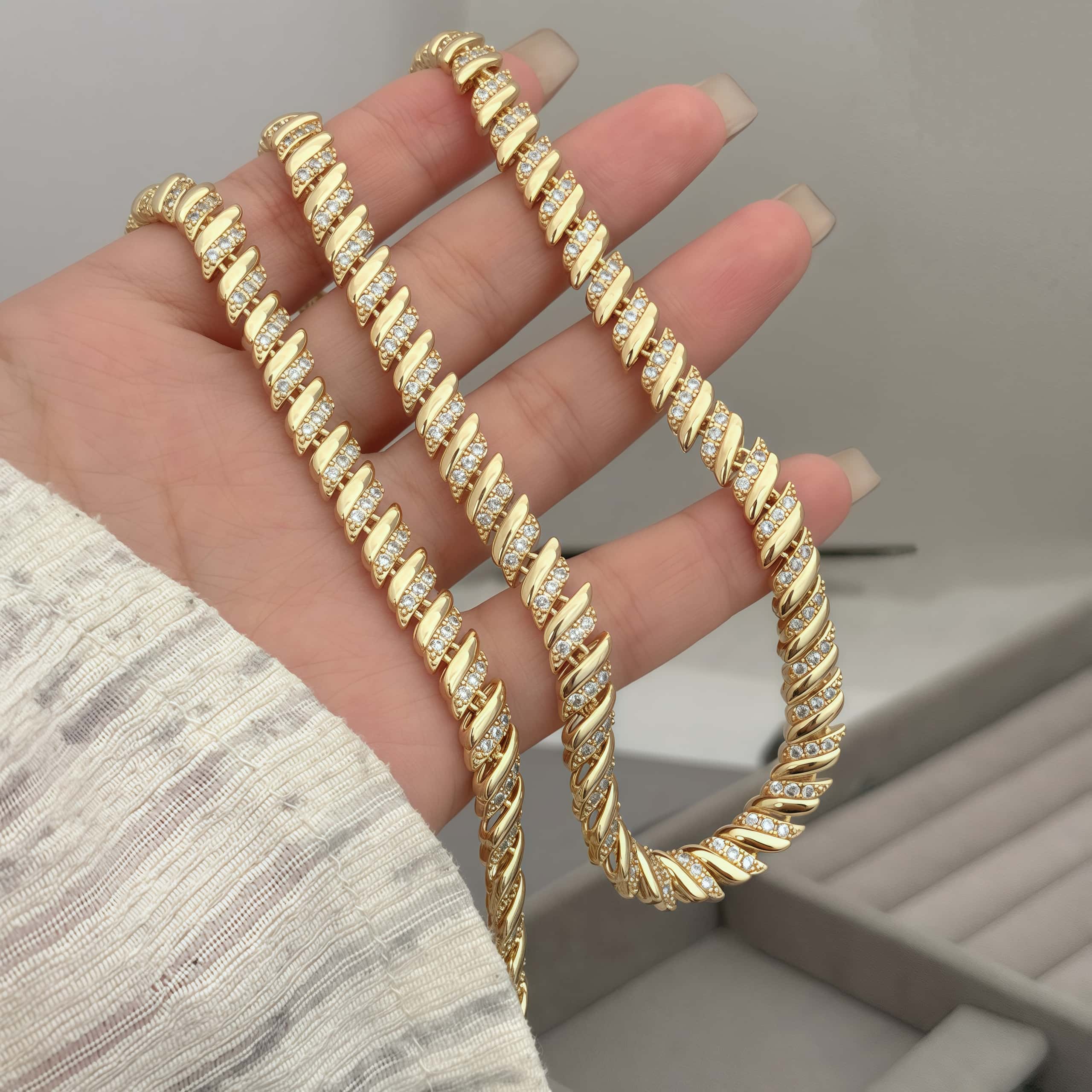 Aurelia Radiance | Twist Zircon Necklace & Bracelet Set | Gold Plated Twisted Design with Crystal Detailing | Coordinated Occasion Luxe Set