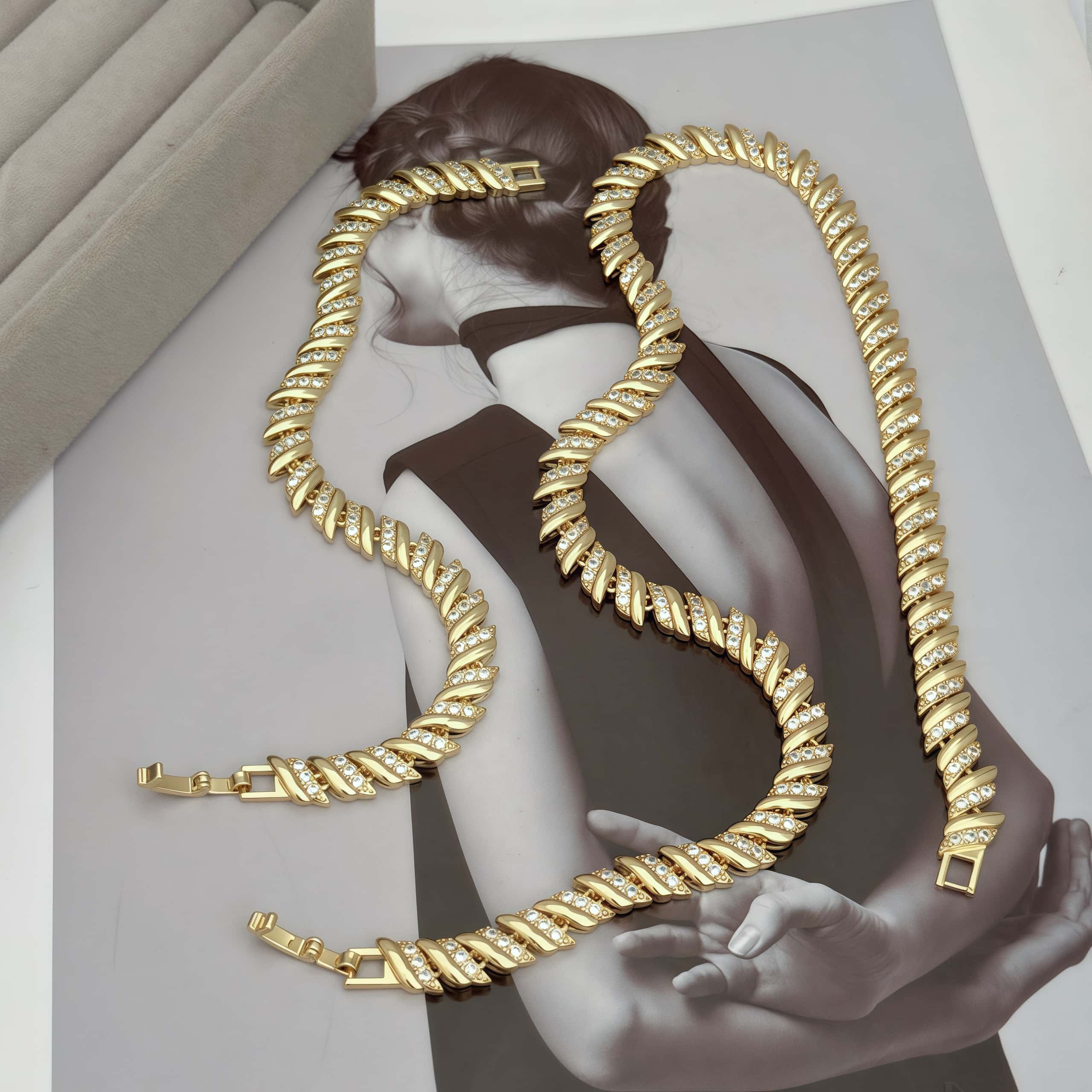 Aurelia Radiance | Twist Zircon Necklace & Bracelet Set | Gold Plated Twisted Design with Crystal Detailing | Coordinated Occasion Luxe Set
