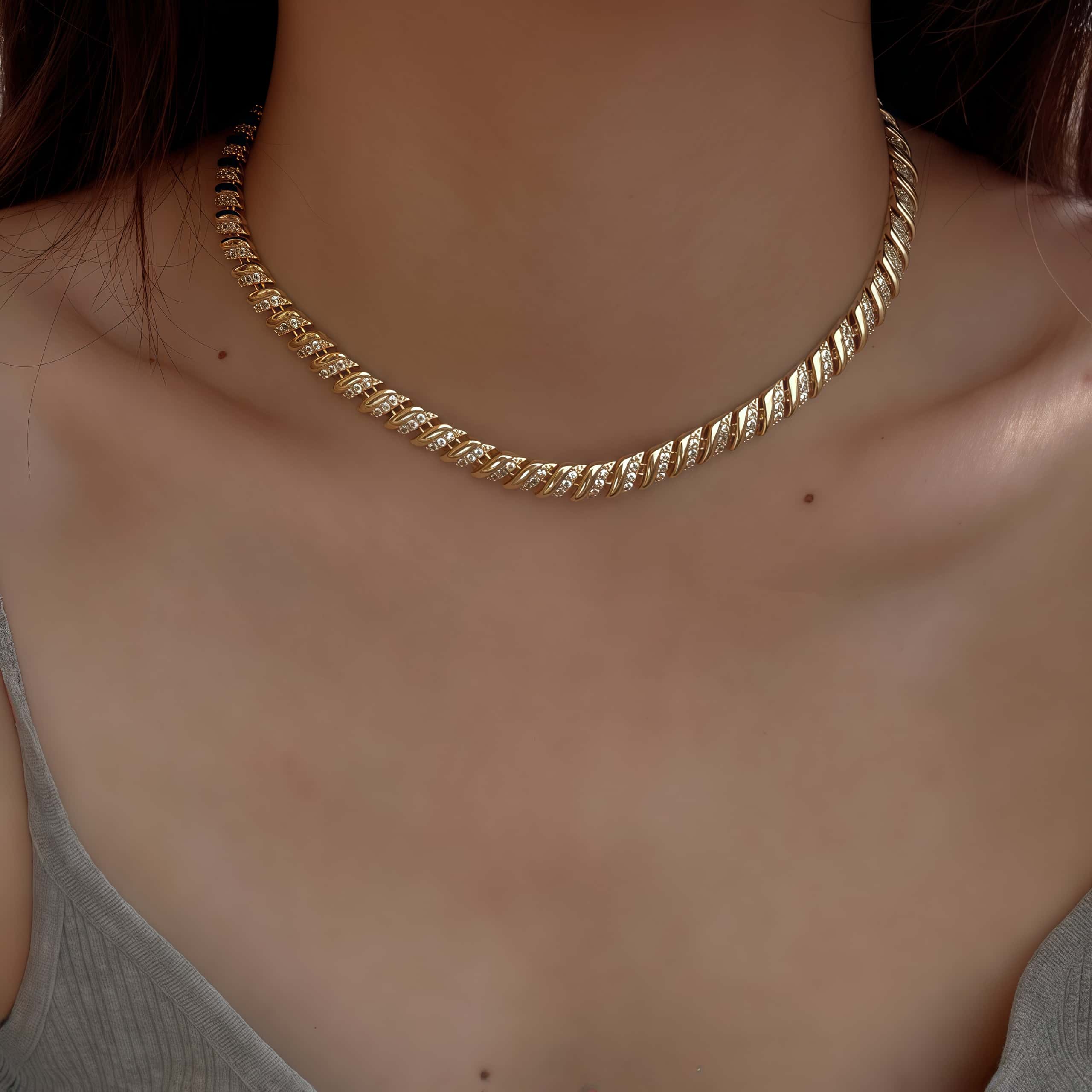 Aurelia Radiance | Twist Zircon Necklace & Bracelet Set | Gold Plated Twisted Design with Crystal Detailing | Coordinated Occasion Luxe Set