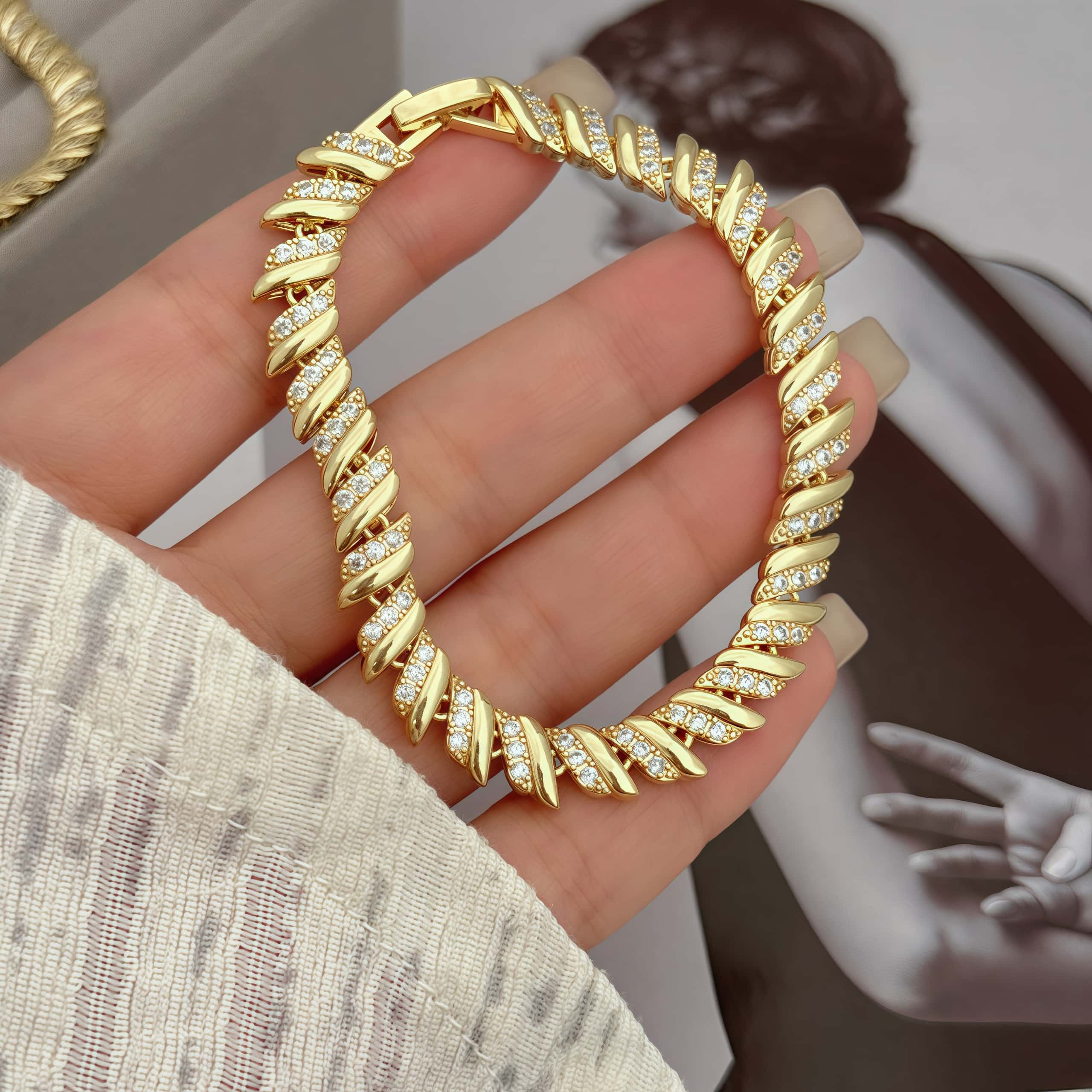 Aurelia Radiance | Twist Zircon Necklace & Bracelet Set | Gold Plated Twisted Design with Crystal Detailing | Coordinated Occasion Luxe Set