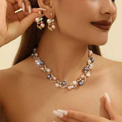 Blush Royale | Pearl Elegance Necklace & Earring Set | Gold Plated Multi-Tone Pearl Design | Sophisticated Occasion Luxe Set