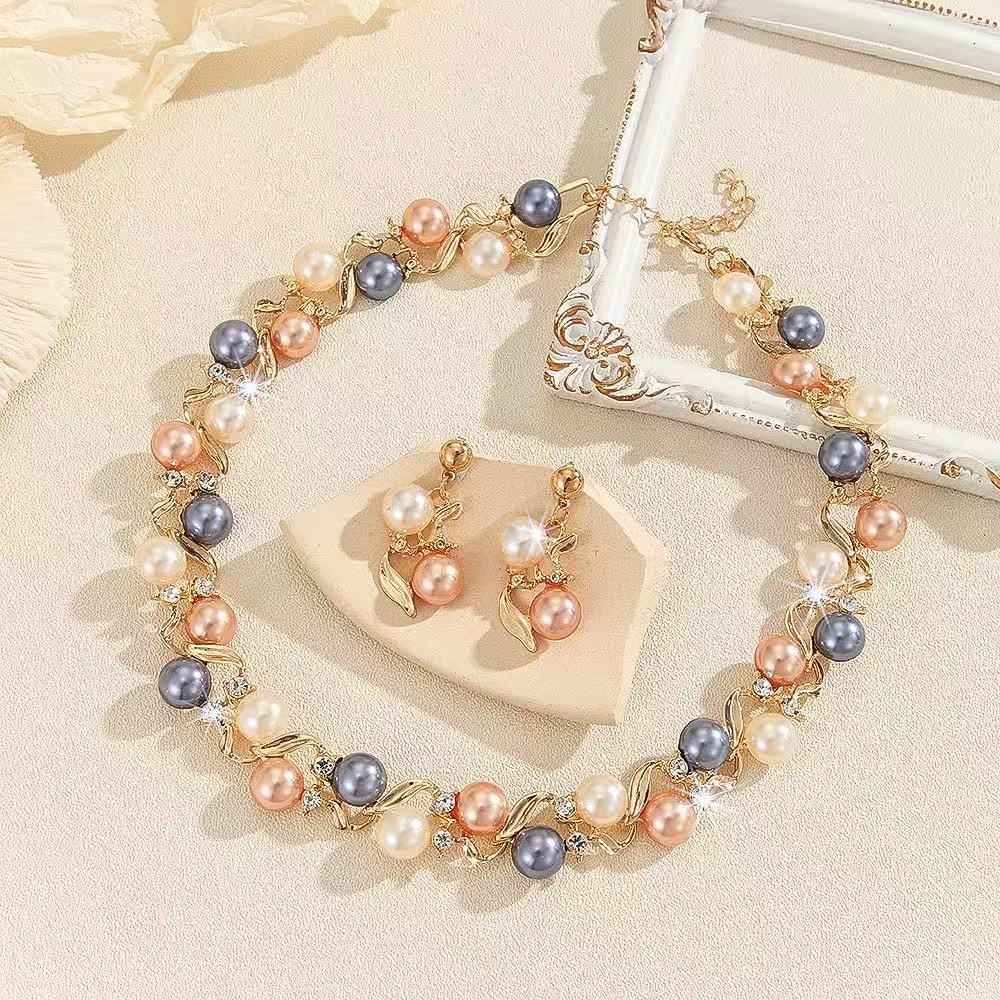Blush Royale | Pearl Elegance Necklace & Earring Set | Gold Plated Multi-Tone Pearl Design | Sophisticated Occasion Luxe Set