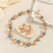 Blush Royale | Pearl Elegance Necklace & Earring Set | Gold Plated Multi-Tone Pearl Design | Sophisticated Occasion Luxe Set