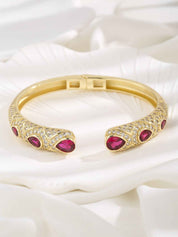Crimson Royale | Crescent Luxe Bracelet | Gold Plated Ruby Stone Detailing | Bold Festive Statement Bracelet