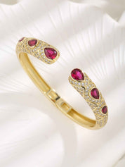 Crimson Royale | Crescent Luxe Bracelet | Gold Plated Ruby Stone Detailing | Bold Festive Statement Bracelet