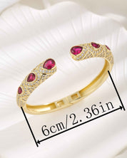 Crimson Royale | Crescent Luxe Bracelet | Gold Plated Ruby Stone Detailing | Bold Festive Statement Bracelet