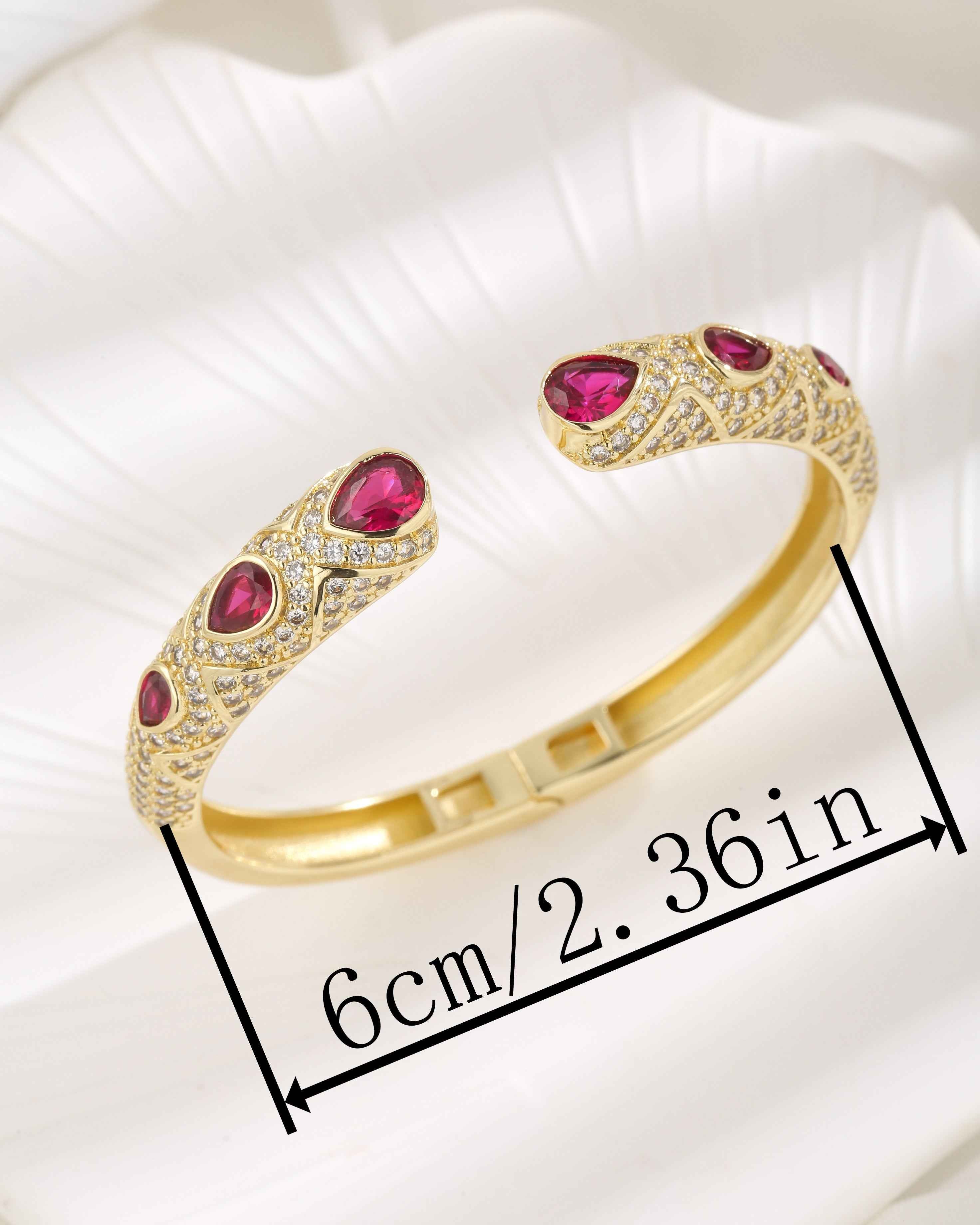 Crimson Royale | Crescent Luxe Bracelet | Gold Plated Ruby Stone Detailing | Bold Festive Statement Bracelet