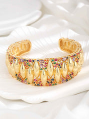 Aurielle Prism | Luxe Cuff Bracelet | Gold Plated Multicolor Crystal Detailing | Contemporary Statement Bracelet