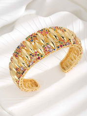 Aurielle Prism | Luxe Cuff Bracelet | Gold Plated Multicolor Crystal Detailing | Contemporary Statement Bracelet