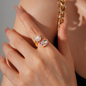 Aurora | Twin Crystal Adjustable Ring | Open Ring With Twin Faceted Crystals | Elegant Sparkle