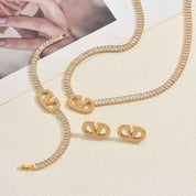 Celestia Signature | Luxe Zircon Necklace, Bracelet & Earring Set | Gold Plated Crystal Emblem Design | Complete Occasion Luxe Set