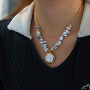 Ivory Muse | Cameo Necklace | Gold Plated Vintage Portrait Pendant with Pearl Beads | Classic Heritage Luxe Necklace