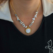 Ivory Muse | Cameo Necklace | Gold Plated Vintage Portrait Pendant with Pearl Beads | Classic Heritage Luxe Necklace