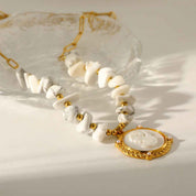 Ivory Muse | Cameo Necklace | Gold Plated Vintage Portrait Pendant with Pearl Beads | Classic Heritage Luxe Necklace