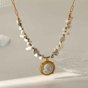 Ivory Muse | Cameo Necklace | Gold Plated Vintage Portrait Pendant with Pearl Beads | Classic Heritage Luxe Necklace