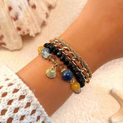 Oceanica Muse | Charm Layered Bracelet Set | Gold Plated Multi-Bead & Shell Detailing | Boho Coastal Statement Bracelet Set