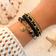 Oceanica Muse | Charm Layered Bracelet Set | Gold Plated Multi-Bead & Shell Detailing | Boho Coastal Statement Bracelet Set