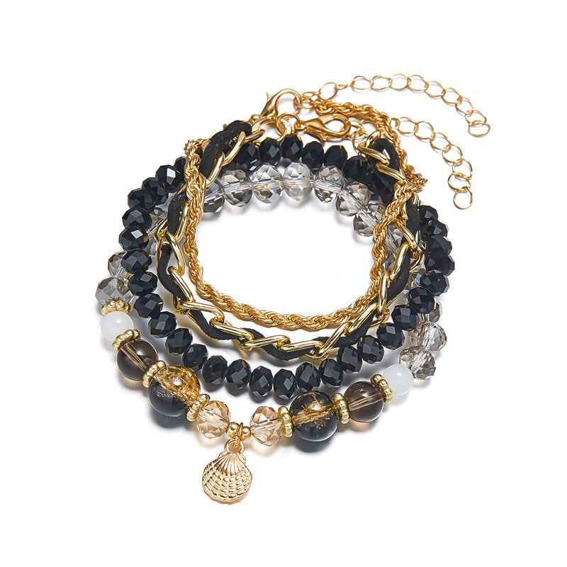 Oceanica Muse | Charm Layered Bracelet Set | Gold Plated Multi-Bead & Shell Detailing | Boho Coastal Statement Bracelet Set