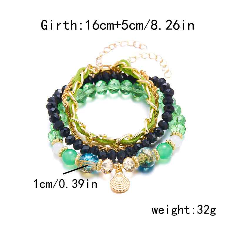 Oceanica Muse | Charm Layered Bracelet Set | Gold Plated Multi-Bead & Shell Detailing | Boho Coastal Statement Bracelet Set