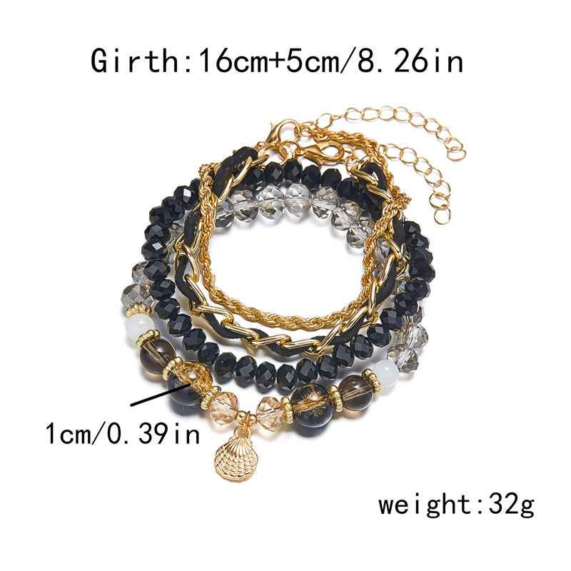 Oceanica Muse | Charm Layered Bracelet Set | Gold Plated Multi-Bead & Shell Detailing | Boho Coastal Statement Bracelet Set