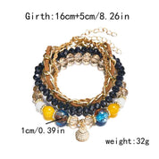 Oceanica Muse | Charm Layered Bracelet Set | Gold Plated Multi-Bead & Shell Detailing | Boho Coastal Statement Bracelet Set