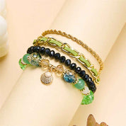 Oceanica Muse | Charm Layered Bracelet Set | Gold Plated Multi-Bead & Shell Detailing | Boho Coastal Statement Bracelet Set