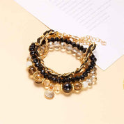 Oceanica Muse | Charm Layered Bracelet Set | Gold Plated Multi-Bead & Shell Detailing | Boho Coastal Statement Bracelet Set