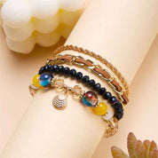 Oceanica Muse | Charm Layered Bracelet Set | Gold Plated Multi-Bead & Shell Detailing | Boho Coastal Statement Bracelet Set