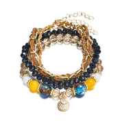 Oceanica Muse | Charm Layered Bracelet Set | Gold Plated Multi-Bead & Shell Detailing | Boho Coastal Statement Bracelet Set
