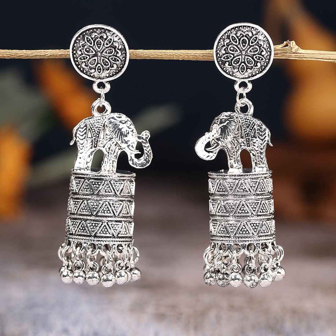 Rajsi Heritage | Elephant Jhumka Earrings | Gold Plated Temple-Inspired Engraved Design | Festive Ethnic Luxe Statement Earrings
