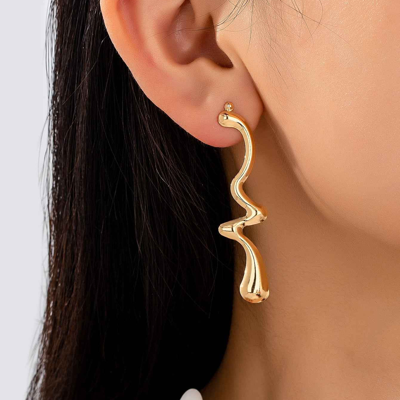 Aurielle Flow | Sculpted Statement Earrings | Gold Plated Fluid Abstract Design | Modern Artistic Luxe Earrings