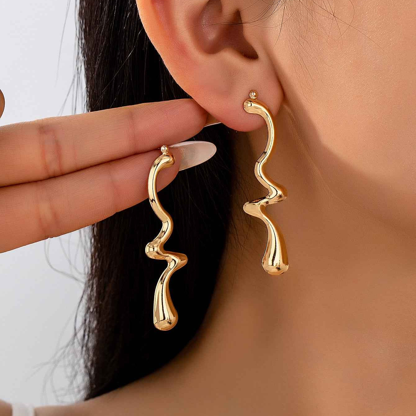 Aurielle Flow | Sculpted Statement Earrings | Gold Plated Fluid Abstract Design | Modern Artistic Luxe Earrings