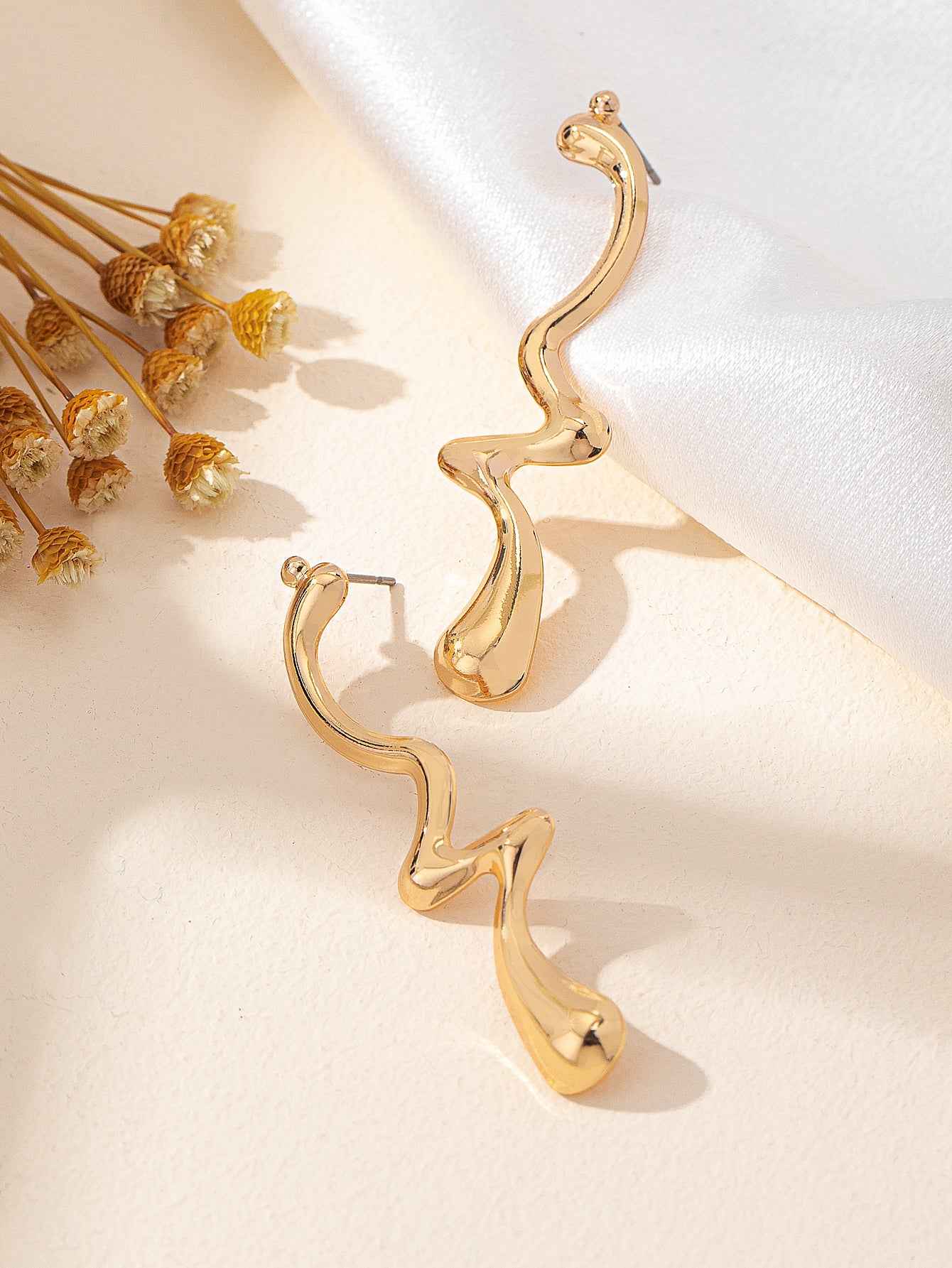 Aurielle Flow | Sculpted Statement Earrings | Gold Plated Fluid Abstract Design | Modern Artistic Luxe Earrings